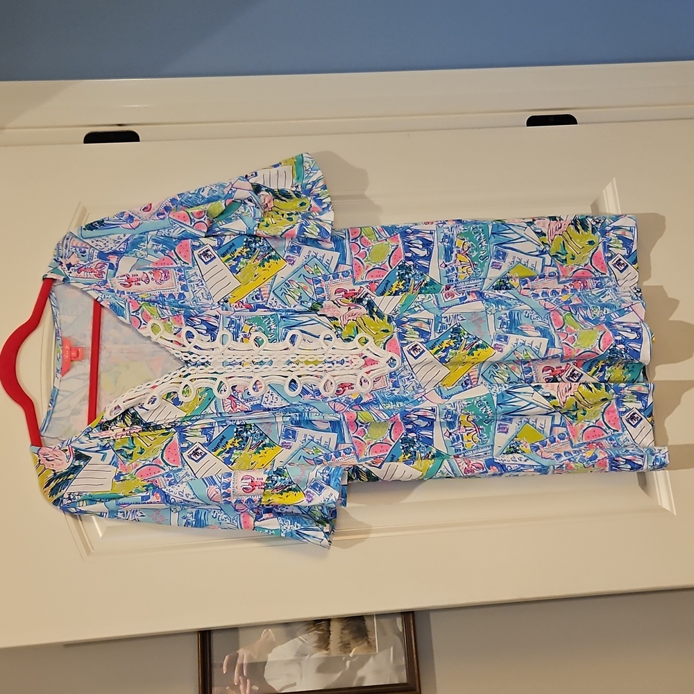 Lilly Pulitzer Krysta Tunic Dress SZ S Multi Pop Up Wish You Were Here